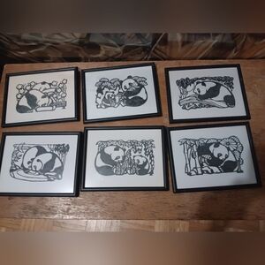 Set of Panda Art Prints in Black Frames